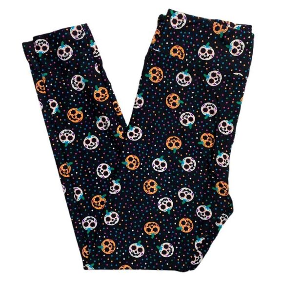 LuLaRoe Halloween Pumpkin Skulls Leggings Multi Color OS 2-10 Plus - Picture 1 of 4